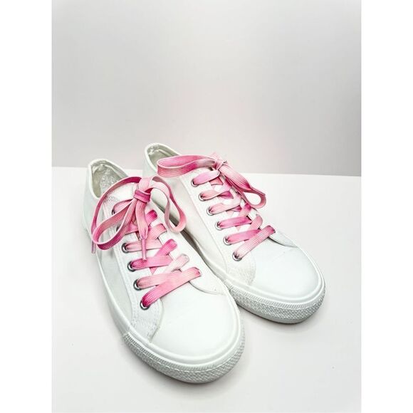 BP Canvas Sneakers Womens Size 6.5 White Pink Lace Up Casual Shoes - Picture 3 of 8